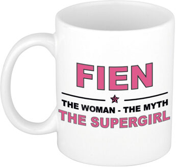 Naam cadeau mok/ beker Fien The woman, The myth the supergirl 300 ml - Naam mokken Multikleur