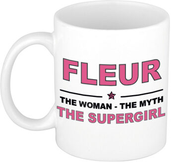 Naam cadeau mok/ beker Fleur The woman, The myth the supergirl 300 ml - Naam mokken Multikleur