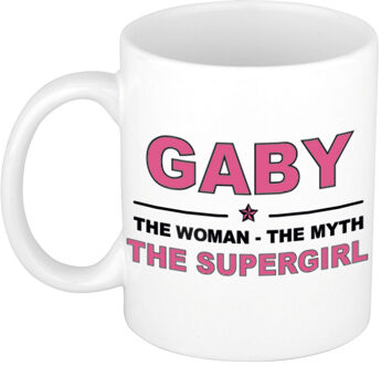 Naam cadeau mok/ beker Gaby The woman, The myth the supergirl 300 ml - Naam mokken Multikleur