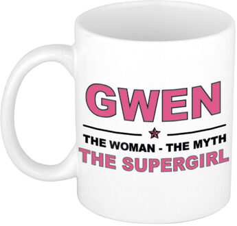 Naam cadeau mok/ beker Gwen The woman, The myth the supergirl 300 ml - Naam mokken Multikleur