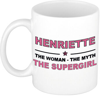Naam cadeau mok/ beker Henriette The woman, The myth the supergirl 300 ml - Naam mokken Multikleur