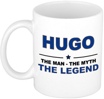 Naam cadeau mok/ beker Hugo The man, The myth the legend 300 ml - Naam mokken Multikleur