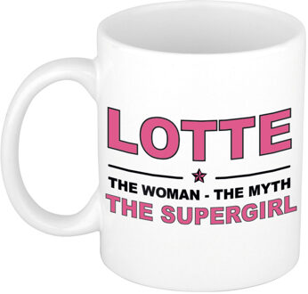 Naam cadeau mok/ beker Lotte The woman, The myth the supergirl 300 ml - Naam mokken Multikleur