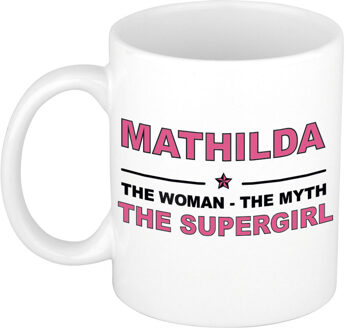 Naam cadeau mok/ beker Mathilda The woman, The myth the supergirl 300 ml - Naam mokken Multikleur