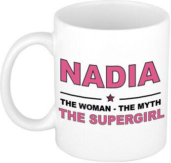 Naam cadeau mok/ beker Nadia The woman, The myth the supergirl 300 ml - Naam mokken Multikleur