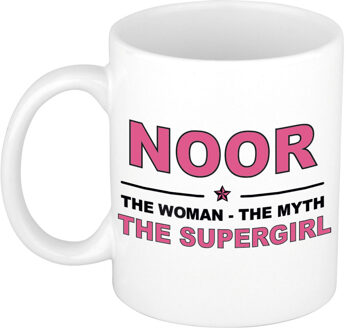 Naam cadeau mok/ beker Noor The woman, The myth the supergirl 300 ml - Naam mokken Multikleur