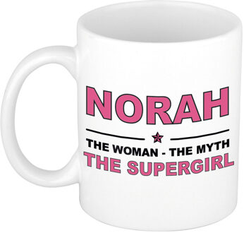 Naam cadeau mok/ beker Norah The woman, The myth the supergirl 300 ml - Naam mokken Multikleur