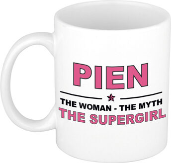 Naam cadeau mok/ beker Pien The woman, The myth the supergirl 300 ml - Naam mokken Multikleur