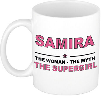 Naam cadeau mok/ beker Samira The woman, The myth the supergirl 300 ml - Naam mokken Multikleur