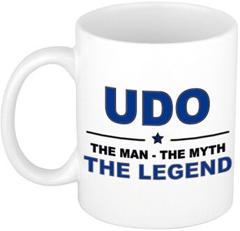 Naam cadeau mok/ beker Udo The man, The myth the legend 300 ml - Naam mokken Multikleur
