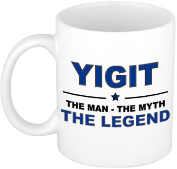 Naam cadeau mok/ beker Yigit The man, The myth the legend 300 ml - Naam mokken Multikleur