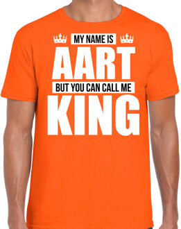 Naam cadeau t-shirt - name Aart - call me King - oranje - heren L