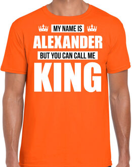 Naam cadeau t-shirt - name Alexander - call me King - oranje - heren S