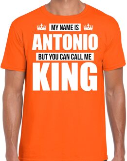 Naam cadeau t-shirt - name Antonio - call me King - oranje - heren L