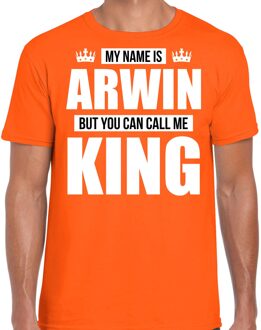 Naam cadeau t-shirt - name Arwin - call me King - oranje - heren XL