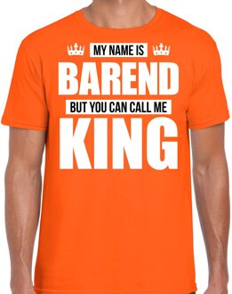 Naam cadeau t-shirt - name Barend - call me King - oranje - heren L