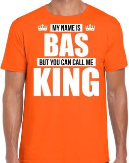 Naam cadeau t-shirt - name Bas - call me King - oranje - heren M