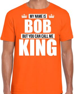 Naam cadeau t-shirt - name Bob - call me King - oranje - heren S