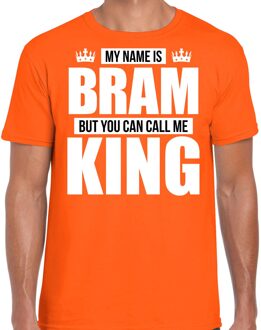 Naam cadeau t-shirt - name Bram - call me King - oranje - heren 2XL