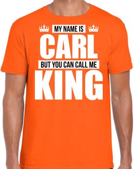 Naam cadeau t-shirt - name Carl - call me King - oranje - heren L