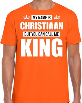 Naam cadeau t-shirt - name Christiaan - call me King - oranje - heren L