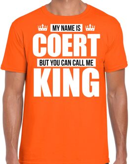 Naam cadeau t-shirt - name Coert - call me King - oranje - heren L