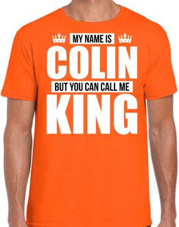 Naam cadeau t-shirt - name Colin - call me King - oranje - heren S