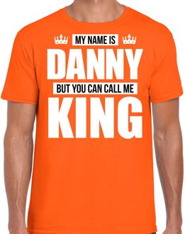 Naam cadeau t-shirt - name Danny - call me King - oranje - heren S
