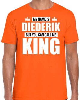 Naam cadeau t-shirt - name Diederik - call me King - oranje - heren S