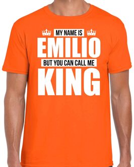 Naam cadeau t-shirt - name Emilio - call me King - oranje - heren XL