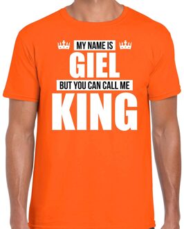 Naam cadeau t-shirt - name Giel - call me King - oranje - heren XL