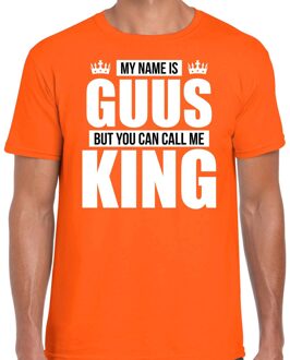 Naam cadeau t-shirt - name Guus - call me King - oranje - heren L