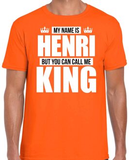 Naam cadeau t-shirt - name Henri - call me King - oranje - heren S