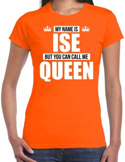 Naam cadeau t-shirt - name Ise - call me Queen - oranje - dames L