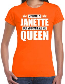 Naam cadeau t-shirt - name Janette - call me Queen - oranje - dames XL