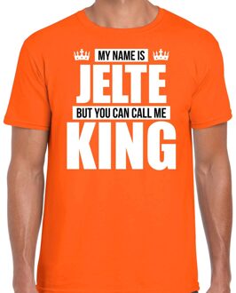Naam cadeau t-shirt - name Jelte - call me King - oranje - heren 2XL