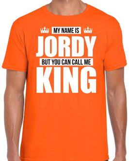 Naam cadeau t-shirt - name Jordy - call me King - oranje - heren M