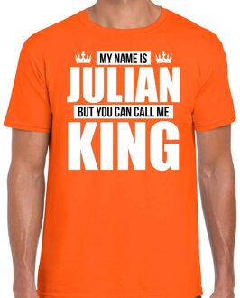 Naam cadeau t-shirt - name Julian - call me King - oranje - heren S