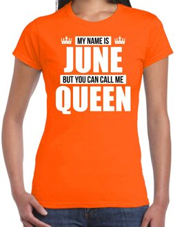 Naam cadeau t-shirt - name June - call me Queen - oranje - dames 2XL
