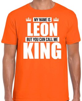 Naam cadeau t-shirt - name Leon - call me King - oranje - heren L