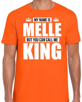 Naam cadeau t-shirt - name Melle - call me King - oranje - heren S