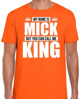 Naam cadeau t-shirt - name Mick - call me King - oranje - heren M