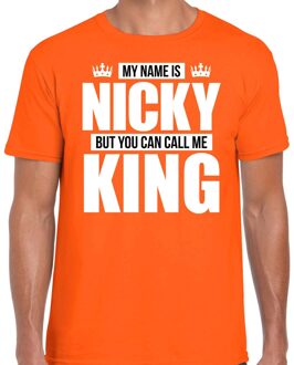 Naam cadeau t-shirt - name Nicky - call me King - oranje - heren 2XL