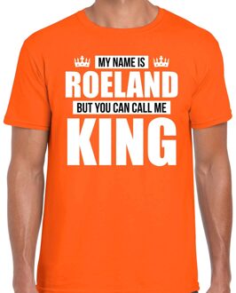 Naam cadeau t-shirt - name Roeland - call me King - oranje - heren XL