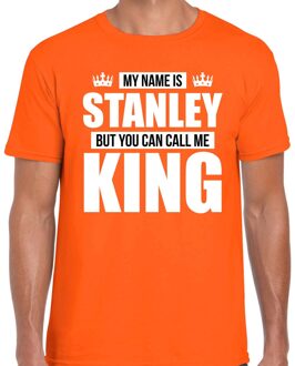 Naam cadeau t-shirt - name Stanley - call me King - oranje - heren L