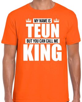 Naam cadeau t-shirt - name Teun - call me King - oranje - heren XL