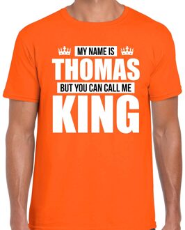 Naam cadeau t-shirt - name Thomas - call me King - oranje - heren S