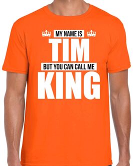 Naam cadeau t-shirt - name Tim - call me King - oranje - heren S