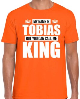 Naam cadeau t-shirt - name Tobias - call me King - oranje - heren L