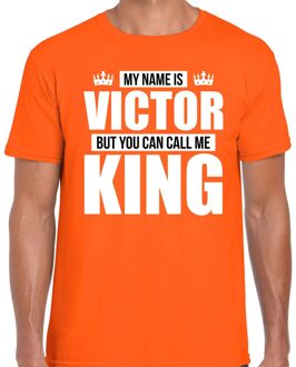 Naam cadeau t-shirt - name Victor - call me King - oranje - heren XL
